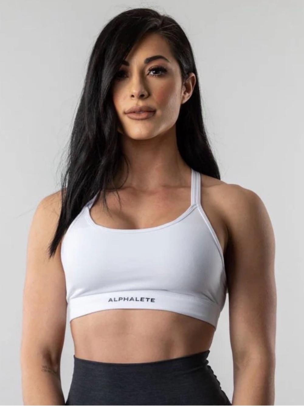 Alphalete White Strappy Sports Bra - Light Support